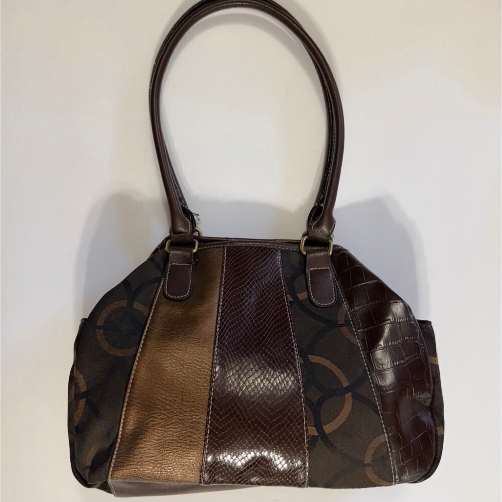 Y2K Simply Basic Womens Purse Shoulder Bag Handbag Faux Leather Brown Tan Retro